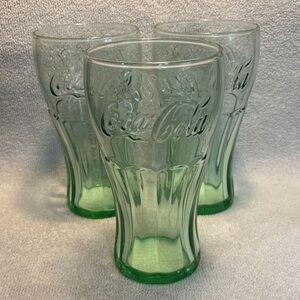 Coca-Cola Embossed Green Glass vintage Trio by Libby